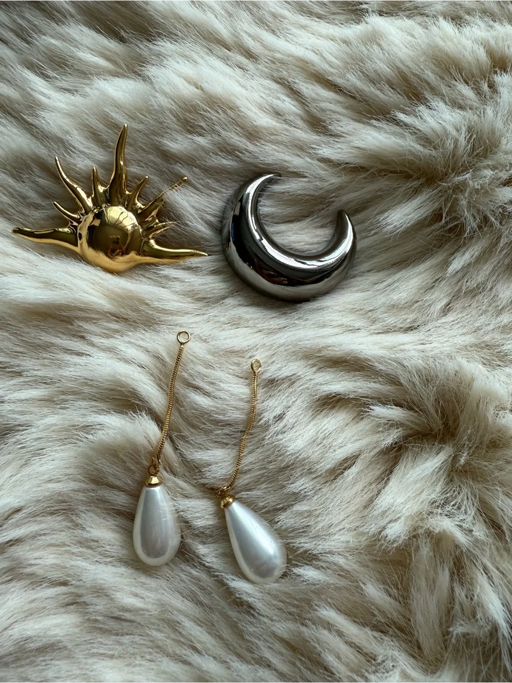 Sun and Moon Drop Pearl Earrings - Gold & Silver